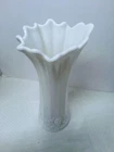 Vintage Milk Glass Large Flower Bouquet Vase 19" Tall Scalloped Grapevine Design