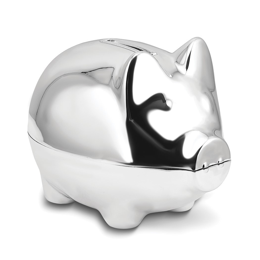 Curata Silver-Tone Finish Metal Piggy Bank