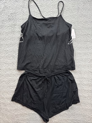 Auden Sleepwear Womens Small Black Cloud Knit Tank Top & Shorts Pajama Set