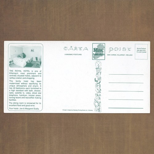 Royal Victoria Hotel Vintage Killarney postcard Carta Post Mac Cards Unposted - Picture 2 of 3