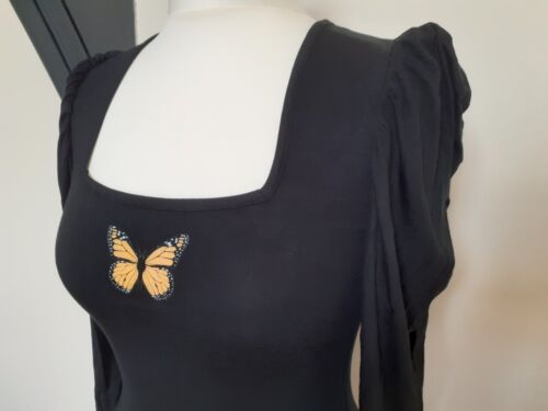 Missguided size 16 Butterfly Design Square Neck Long Sleeve Bodycon Dress, Black - Picture 3 of 12