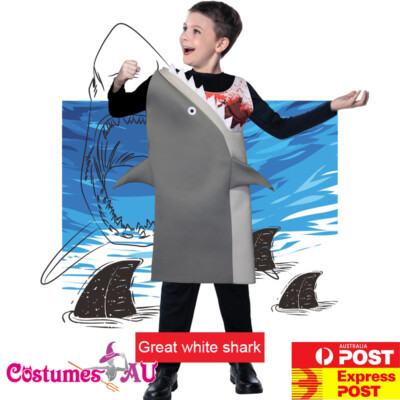 Kids Great White Shark Costume Boys Child The Meg Jaws Halloween