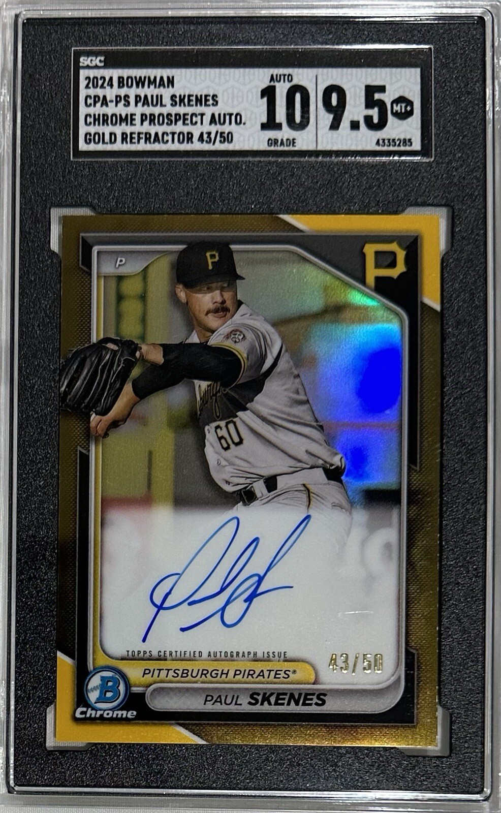 2024 Bowman - Chrome Prospect Auto Gold Rfctr #CPA-PS Paul Skenes /50