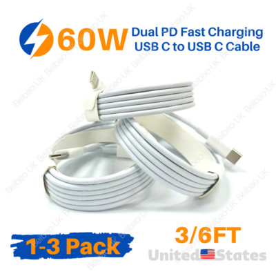 1-3X 60W Type C to Type C Fast Charger USB-C Cord PD Cable For Samsung iPhone 15