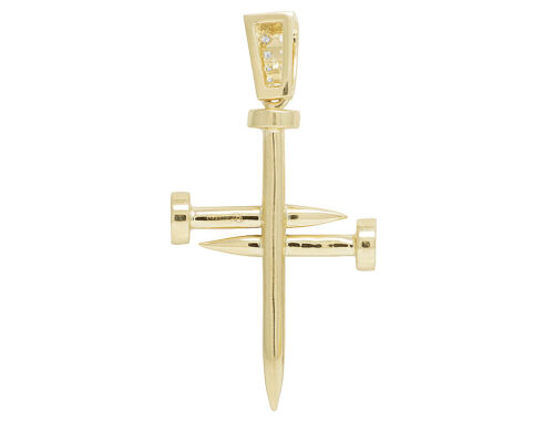 Solid Real 10K Yellow Gold Genuine Diamond Nail Cross Pendant Charm 2 1/2CT 2.1" - Bild 2 von 5