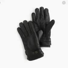 J Crew Hestra leather Primaloft ribbed gloves Medium Black E2785 $198