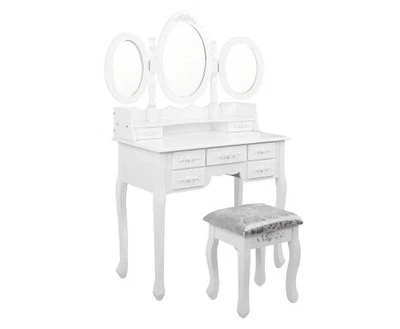 Elegant 7 Drawer Dressing Table W Mirror White Free Delivery