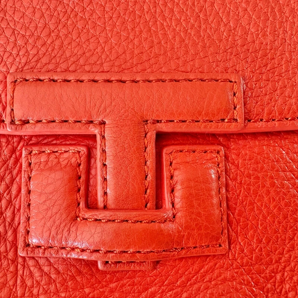 **RARO** TORY BURCH Sobre de Cuero Naranja Bolso sin asas Bandolera Bolso de Diseñador Foto 2 de 4