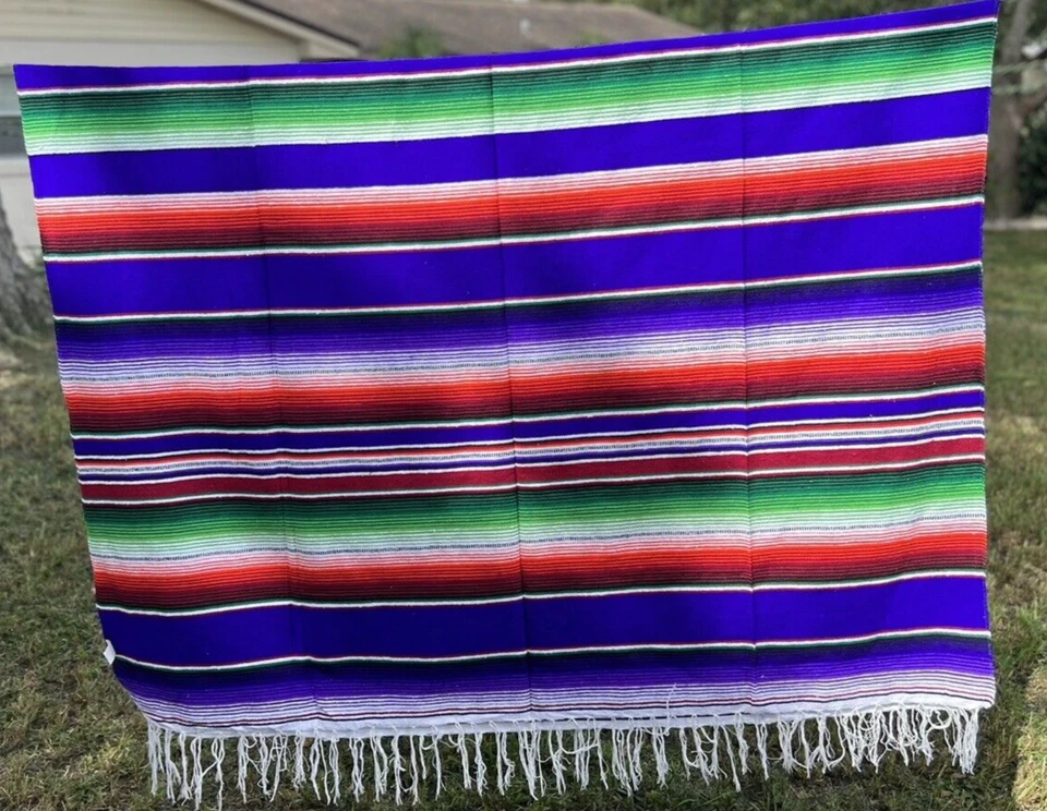 Mexican Serape Blanket with Assorted Bright Colors Tablecloth Party Decoration - Image 3 of 4