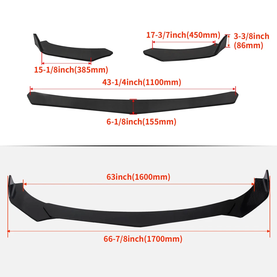 For Universal Car BMW Black Front Bumper Lip Spoiler Splitter Body Kit Diffuser Foto 3 de 4
