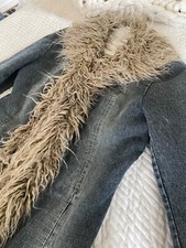 Vtg Giacca Long Denim And Faux Fur Coat Small