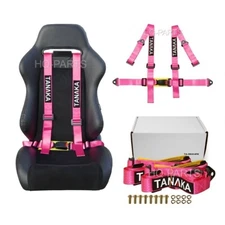 1 X TANAKA UNIVERSAL PINK 4 POINT BUCKLE RACING SEAT BELT HARNESS 2"