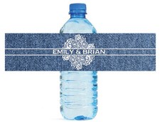 100 Denim with Lace Wedding Water Bottle Labels Engagement Party Special