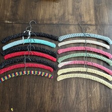 Vintage Wooden Crocheted Hangers Set of 14 Retro 60's 70's Crochet Mod 16.5"