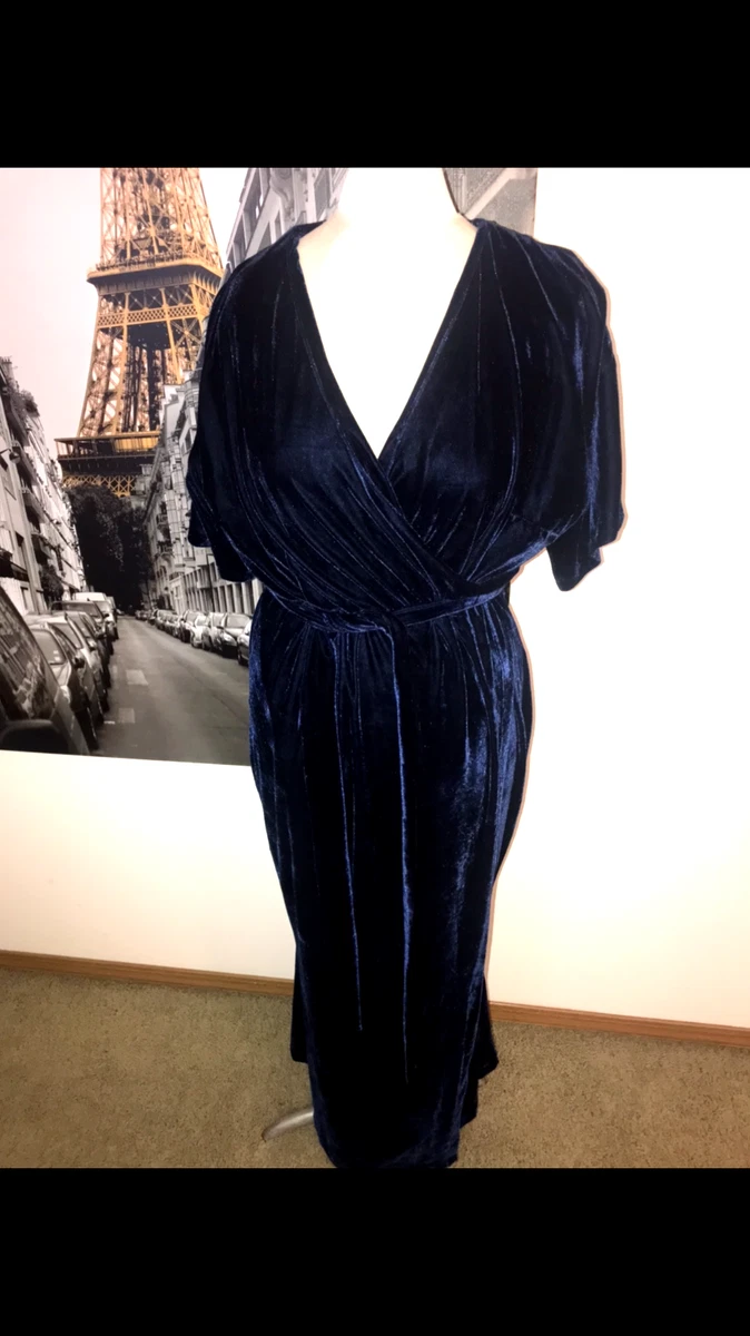 MODCLOTH X COLLECTIF NAVY BLUE VELVET LONG DRESS SIZE UK 18 USA