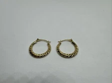 14k 585 Small Solid Gold Round Hoop Earrings Signed ZZ Textured Twist