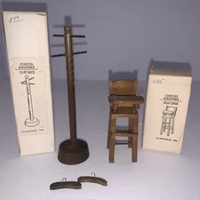 Concord Dollhouse Miniatures Coat Rack High Chair Coat Hangers 1:12 Vintage Wood