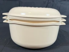 Vintage Tupperware 3 pc set Microwave Almond Stack Cooker 3 qt & 1.75 qt w/ Lid