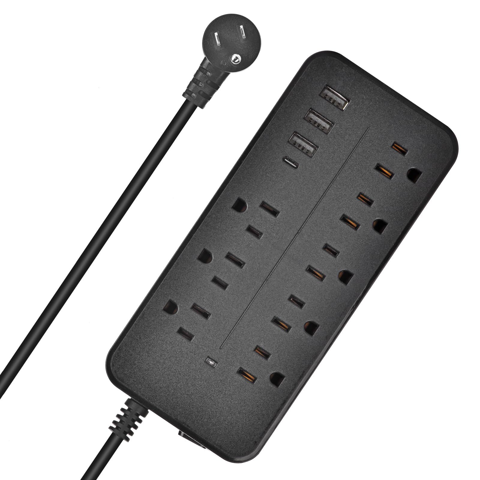 Surge Protector Power Strips 3.9 Ft PVC Extension Cord Flat Plug with 8 Outle...-image