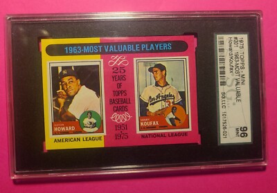 1975 Topps Baseball MINI #201 Sandy Koufax / E Howard SGC 96 MINT   Low Pop