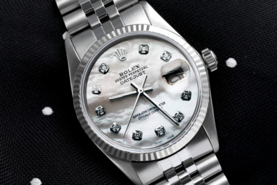16014 Rolex Datejust 36 mm White Mother Of Pearl Diamond Dial Steel Watch