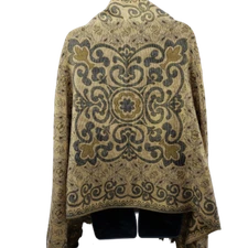 Pashmina Women's Scarf Silk Green Gold Fringe 27" x 68" Shawl Metalic Thread