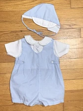 Petit Ami Blue Gingham Romper & Hat 3 Months