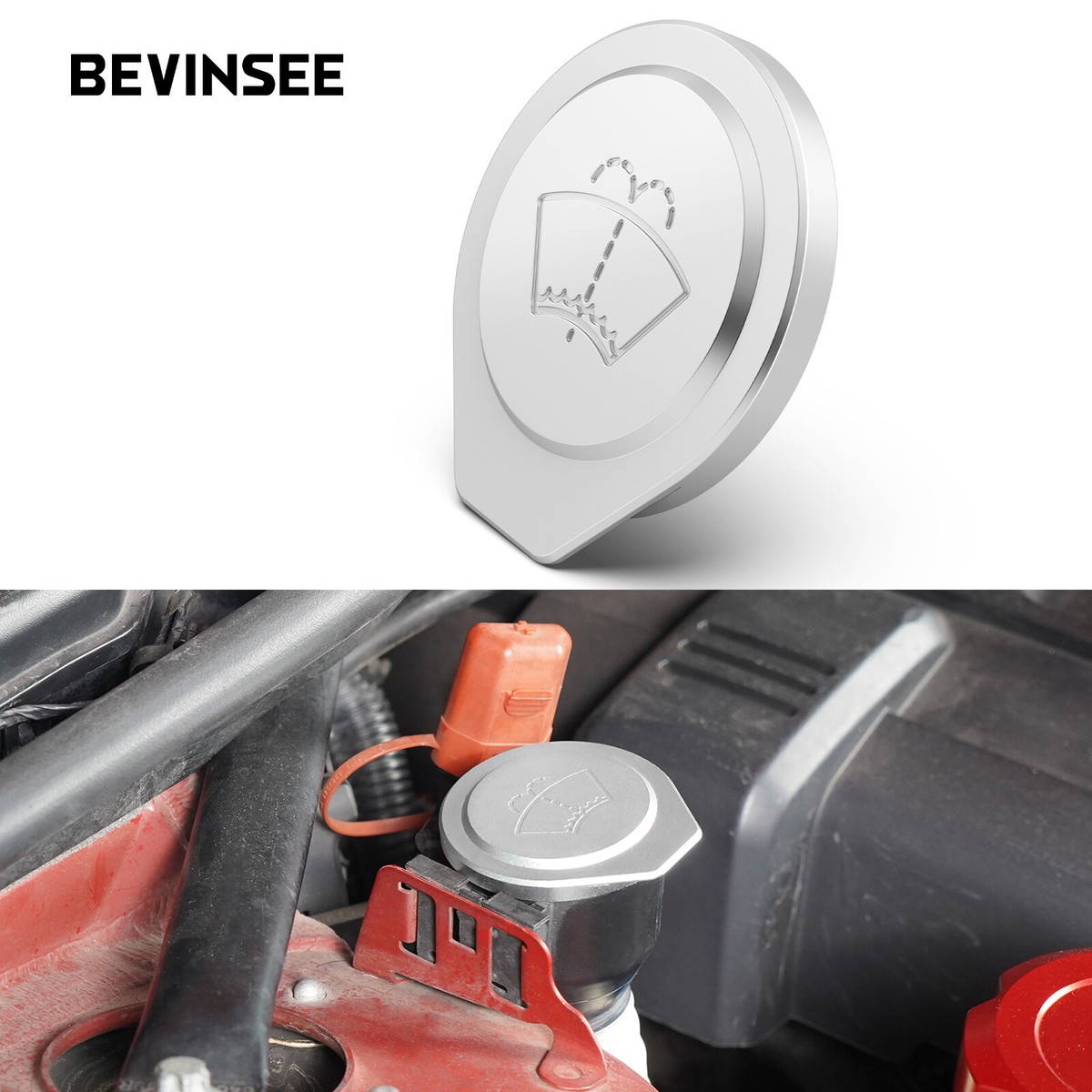 BEVINSEE Billet Aluminum Washer Fluid Reservoir Cap – For BMW 3 Series E90 E91 E92 E93 (2005-2013)