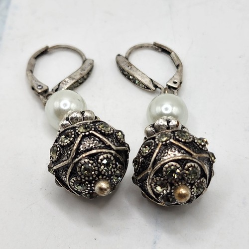 Simply Vera Vera Wang Silver Tone Rhinestone Faux Pearl Leverback