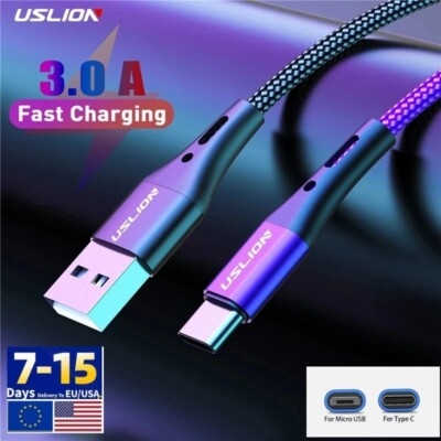 Fast Charging USB Type C Micro Cable Wire 3A Universal Phone Charger Data Cable