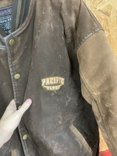 Vintage Pacific Flyer Jacket Mens Medium Brown Faux Suede Full Zip Bomber Heavy - Picture 3 of 6