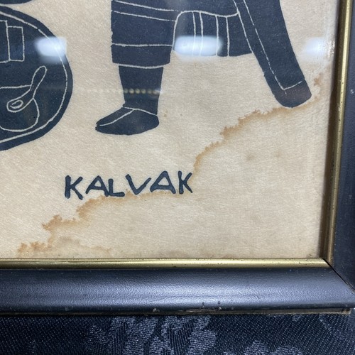 Vintage 1970’s Helen Kalvak Inuit Art Rice Paper Print Inuit Holiday Music - Imagen 3 de 9