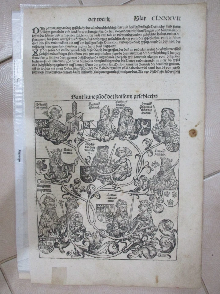 Incunábula 1493 de Hartmann Schedel, Núremberg, original, rey Carlomagno Foto 2 de 4