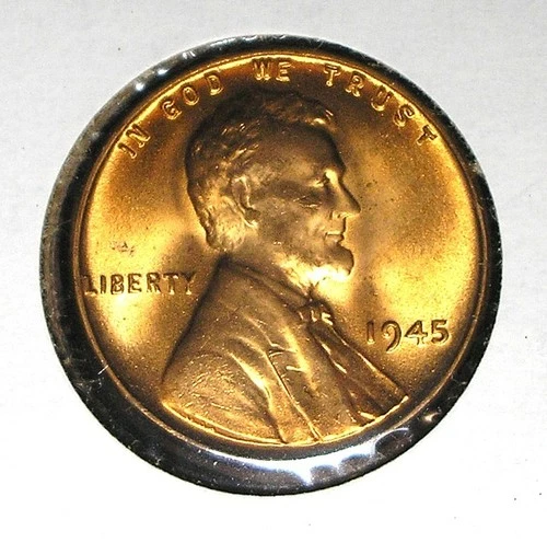 BU 1945 Lincoln wheat cent from original bank roll, put in a 2x2 + Free Shipping