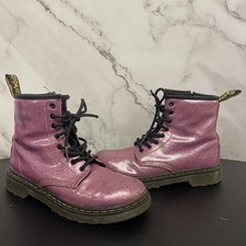 Dr Martens 1460 Girls Size 3 PINK Glitter Patent Leather Combat Boots Kids