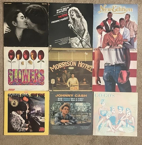 Lot 9 Vinyl Records. VG/VG+. “The Doors, The Rolling Stones”.