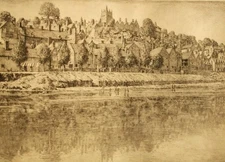 Tipton artist Frank Harold Round pencil signed antique etching; 1930's