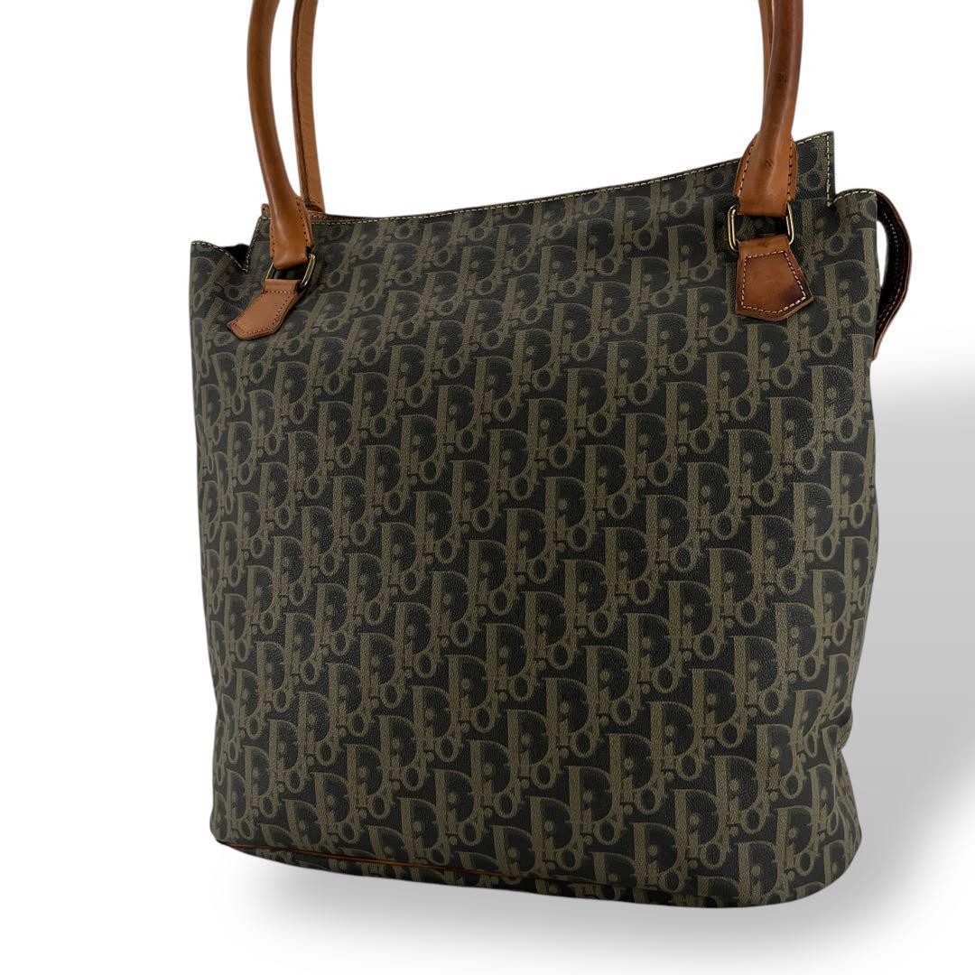 Dior Trotter Brown Leather Tote Bag A4 Shoulder Vintage