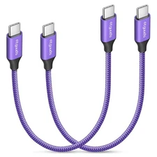 USB C Cable Purple 60W Fast Charge 1ft 2pcs Type C Cord iPhone Samsung Pixel