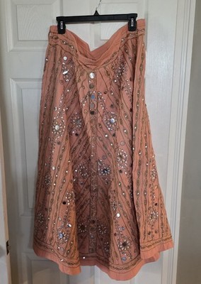 NWT Baba Clothing Los Angeles Peach Mirrored Beaded Draw String One Size Maxi...