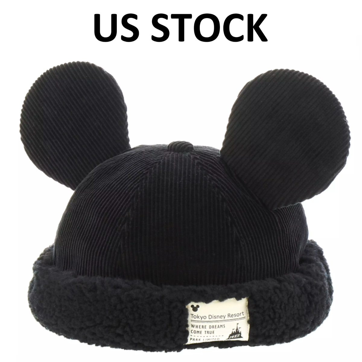 Tokyo Disney Resort Cap Fluffy Black Hat Mickey Ears Japan【US