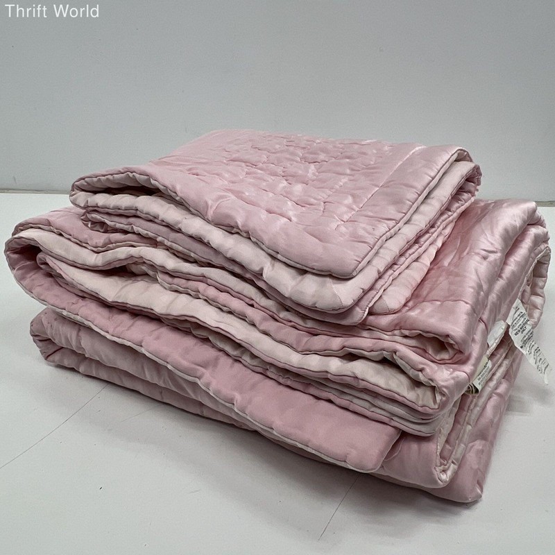 Pottery Barn Kids Girls Pink Floral Quilted Silk Blend Bedspread Sham Set