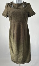 NWT! ASOS Sz 2 US Gold Metallic Black Knit Bodycon Dress (b41)