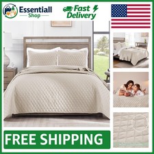 Lightweight King Size Quilt Bedding Set - Soft Geometric Design with Shams