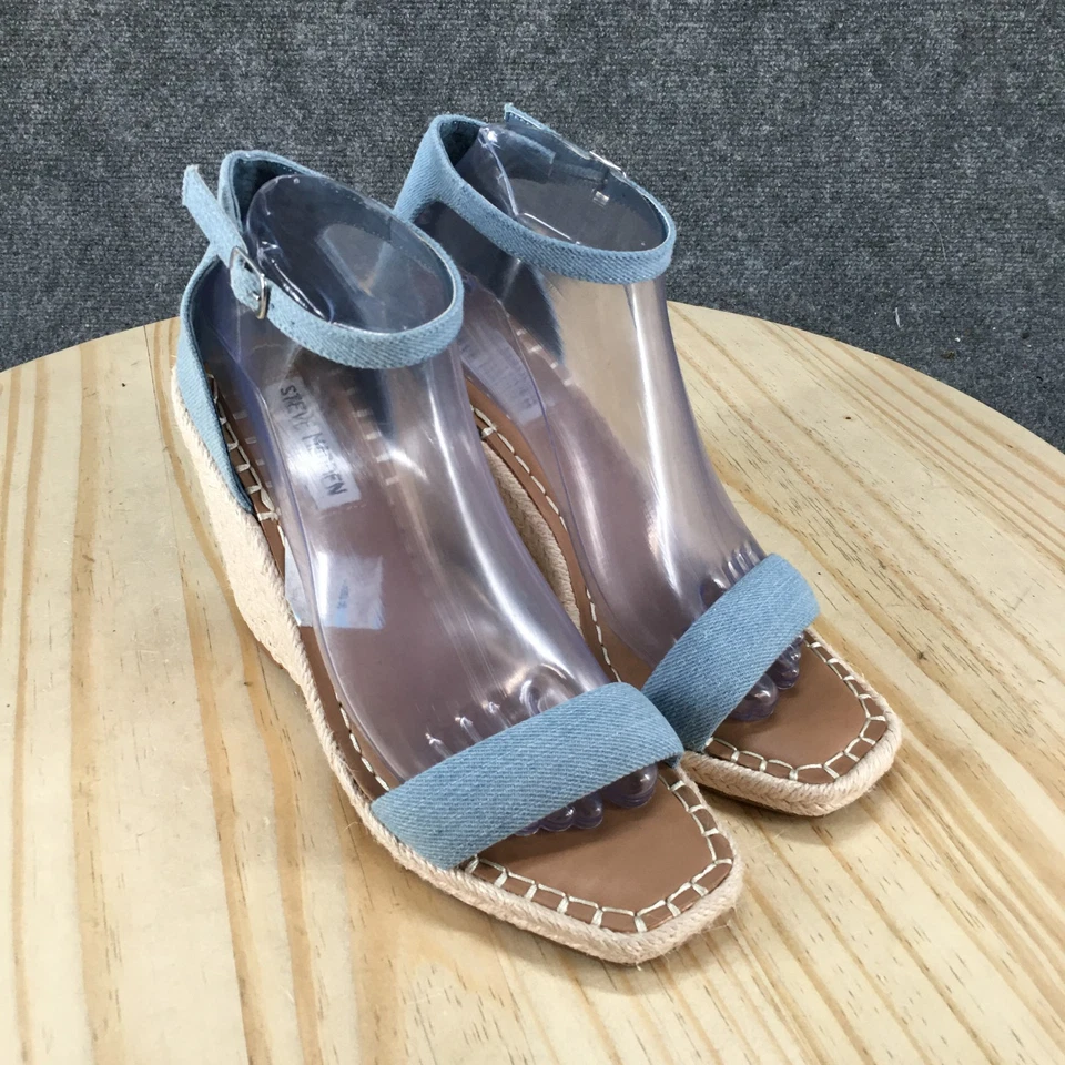 NUEVO Steve Madden Tacones Mujer 8M Enviar Correa Tobillo Cuña Alpargata Azul Denim Foto 3 de 4