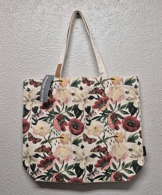 Bruno Visconti Heavyweight Cotton Canvas Market Tote Bag Floral Butterflies NWT