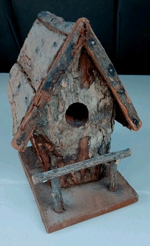 Vintage Handmade Rustic Wood Bark Birdhouse