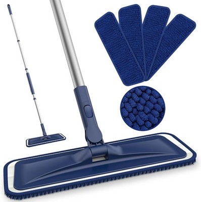Microfiber Floor Mop Flat Cleaning Tool with 4 Washable Pads Adjustable Handle