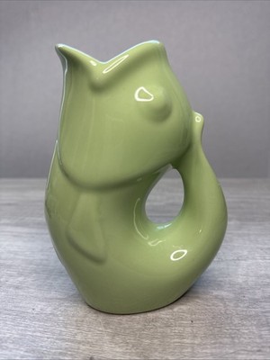 Original Gurgle Pot Figural Fish Pitcher Green 6.5'' Tall 2006