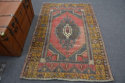 3,8x5,6 ft Turkish Rug, Red Animal Print Vintage Rug Wool